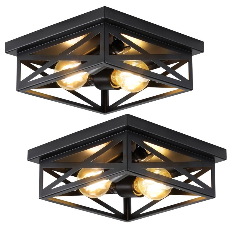 DIKAIDA 2Pack Vintage Farmhouse Flush Mount Ceiling Light Fixtures, 2-Light Hallway Kitchen Ceiling Light, Industrial Farmhouse Light Fixtures Ceiling Mount for Bedroom - Image 1