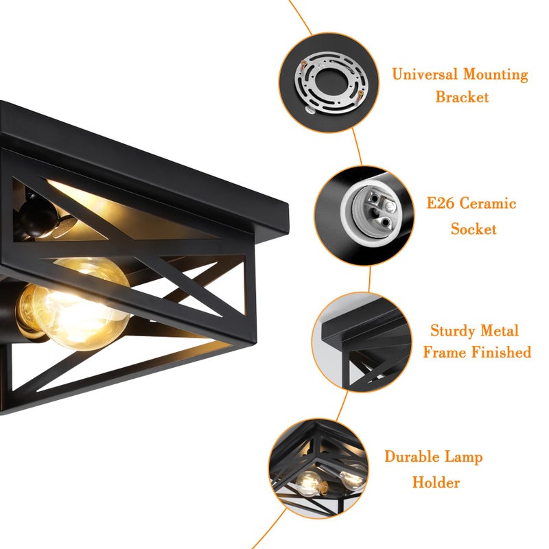 DIKAIDA 2Pack Vintage Farmhouse Flush Mount Ceiling Light Fixtures, 2-Light Hallway Kitchen Ceiling Light, Industrial Farmhouse Light Fixtures Ceiling Mount for Bedroom - Image 3