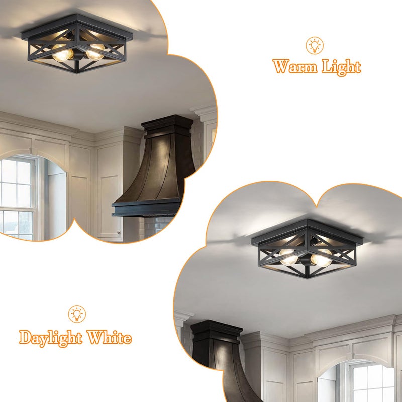 DIKAIDA 2Pack Vintage Farmhouse Flush Mount Ceiling Light Fixtures, 2-Light Hallway Kitchen Ceiling Light, Industrial Farmhouse Light Fixtures Ceiling Mount for Bedroom - Image 5