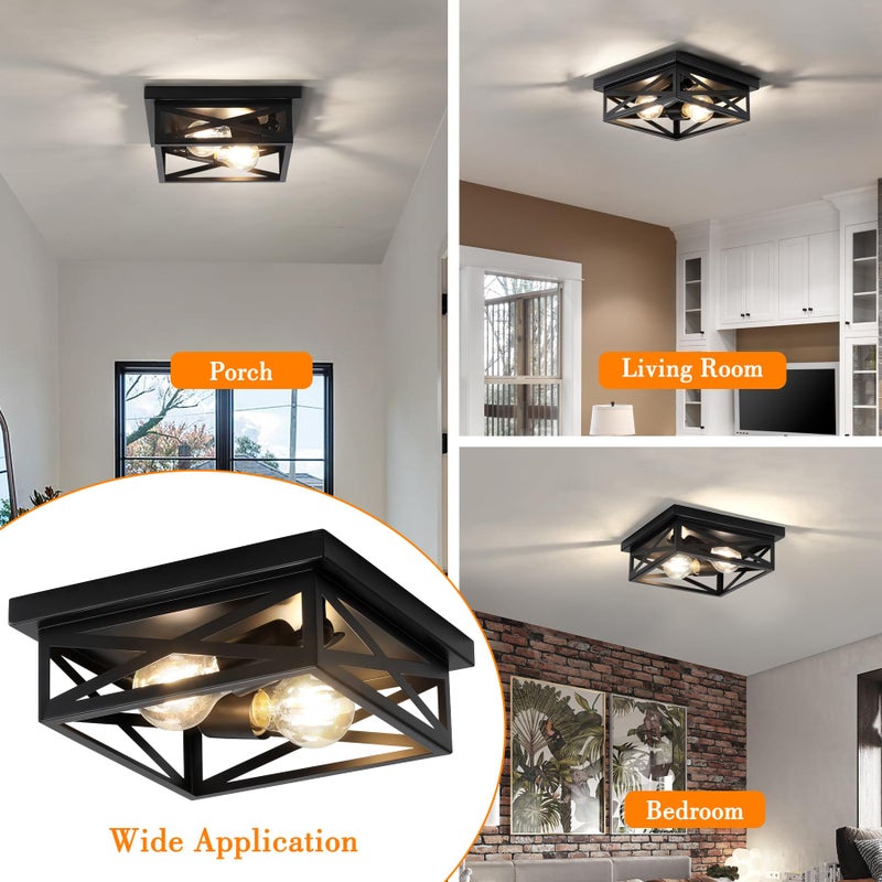DIKAIDA 2Pack Vintage Farmhouse Flush Mount Ceiling Light Fixtures, 2-Light Hallway Kitchen Ceiling Light, Industrial Farmhouse Light Fixtures Ceiling Mount for Bedroom - Image 4