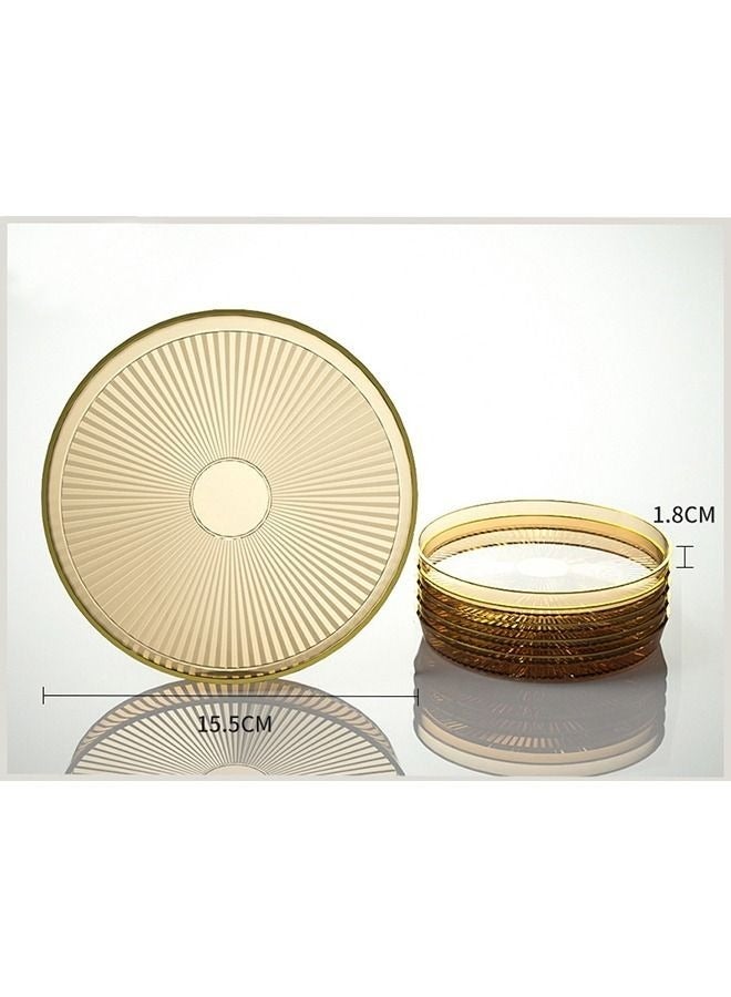 6 Pack Clear PET Plastic Plates Dessert Plates Snack Dishes With Rack 15.5*15.5*1.8cm Brown For Home Kitchen Office - Image 2