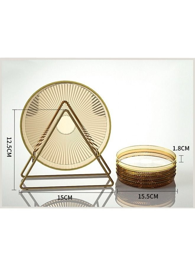 6 Pack Clear PET Plastic Plates Dessert Plates Snack Dishes With Rack 15.5*15.5*1.8cm Brown For Home Kitchen Office - Image 3