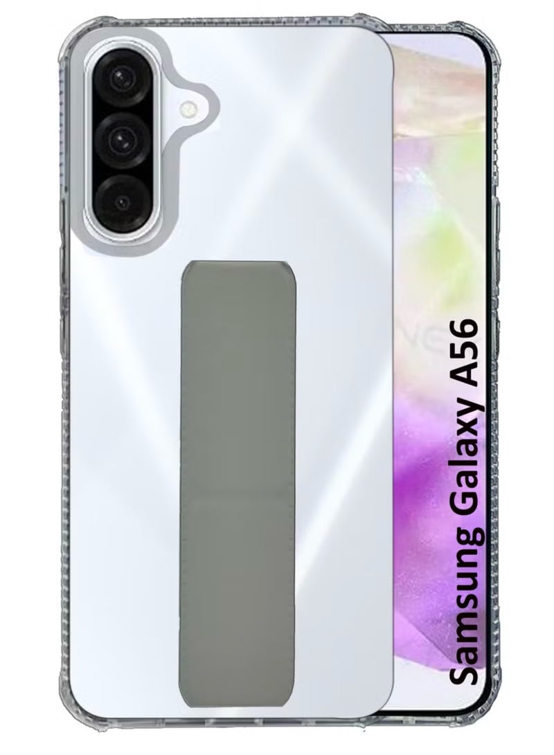 Case Cover For Samsung Galaxy A56 With Magnetic Hand Grip 3 in 1 Clear / Grey - Image 1