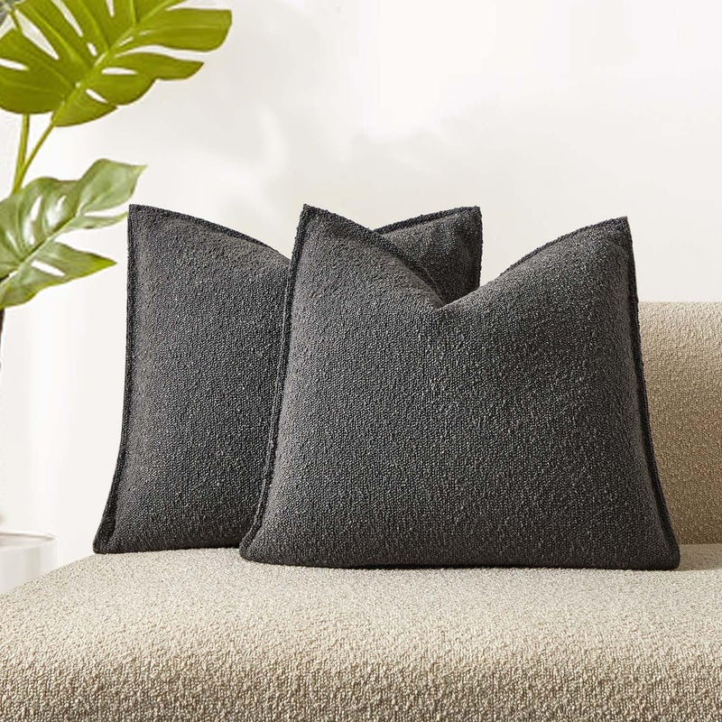 JUSPURBET JUSPRURBET Dark Grey Boucle Throw Pillow Covers 26x26 inch Set of 2 for Couch Bedroom Sofa Living Room Decorative Soft Thick Curly Textured Cushion Covers Boho Pillow Cases with Hidden Zipper - Image 1