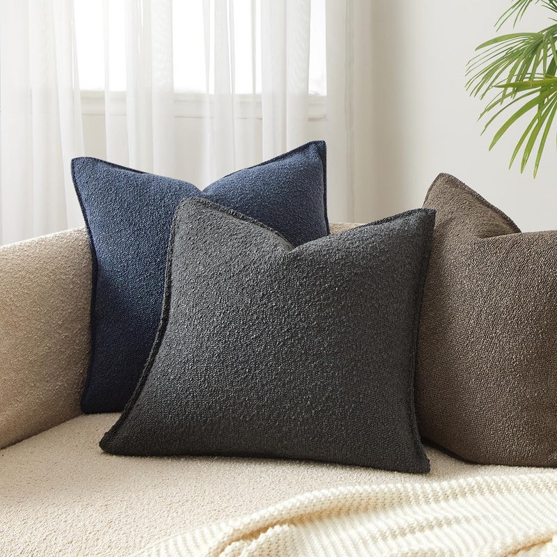 JUSPURBET JUSPRURBET Dark Grey Boucle Throw Pillow Covers 26x26 inch Set of 2 for Couch Bedroom Sofa Living Room Decorative Soft Thick Curly Textured Cushion Covers Boho Pillow Cases with Hidden Zipper - Image 2