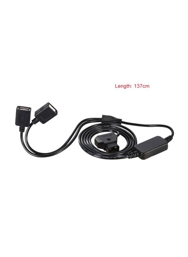 D-Tap 2 Pin Male Connector To Two Female USB Power Cord Cable Black - Image 2