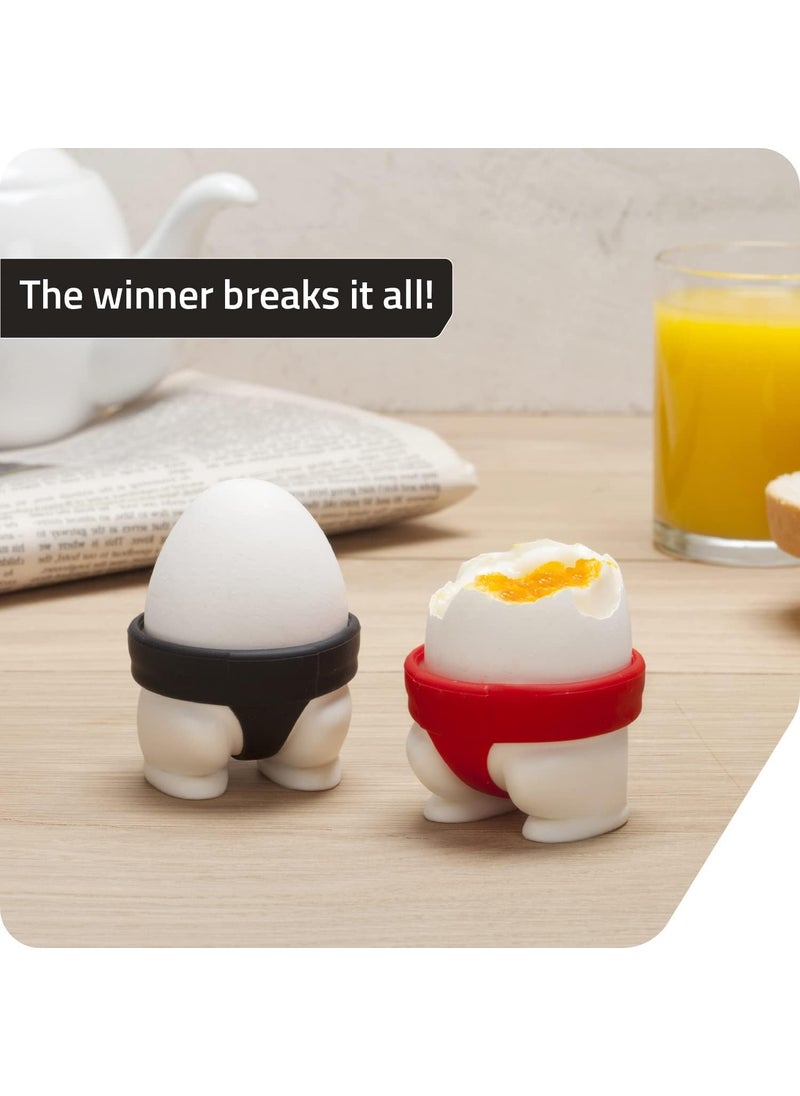 we3 we3 Funny Design Sumo Egg Cup Set Red and Black 2Piece for Hard or Soft Boiled Eggs  - Image 5