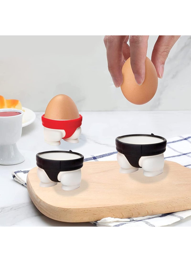 we3 we3 Funny Design Sumo Egg Cup Set Red and Black 2Piece for Hard or Soft Boiled Eggs  - Image 3