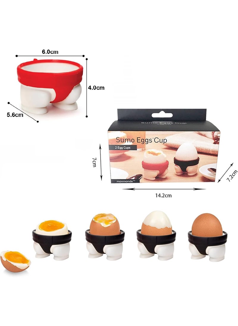 we3 we3 Funny Design Sumo Egg Cup Set Red and Black 2Piece for Hard or Soft Boiled Eggs  - Image 2