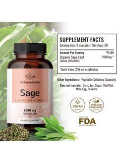 HERBAMAMA Sage Capsules 1000Mg 100 Capsules Organic Salvia Officinalis Nutritional Supplement Promoting Brain Function Immunity & Digestive Wellness Vegan Nongmo Sage Leaf Dietary Extract  - Image 3