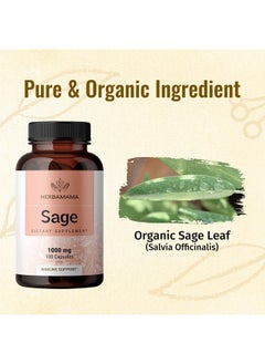HERBAMAMA Sage Capsules 1000Mg 100 Capsules Organic Salvia Officinalis Nutritional Supplement Promoting Brain Function Immunity & Digestive Wellness Vegan Nongmo Sage Leaf Dietary Extract  - Image 5