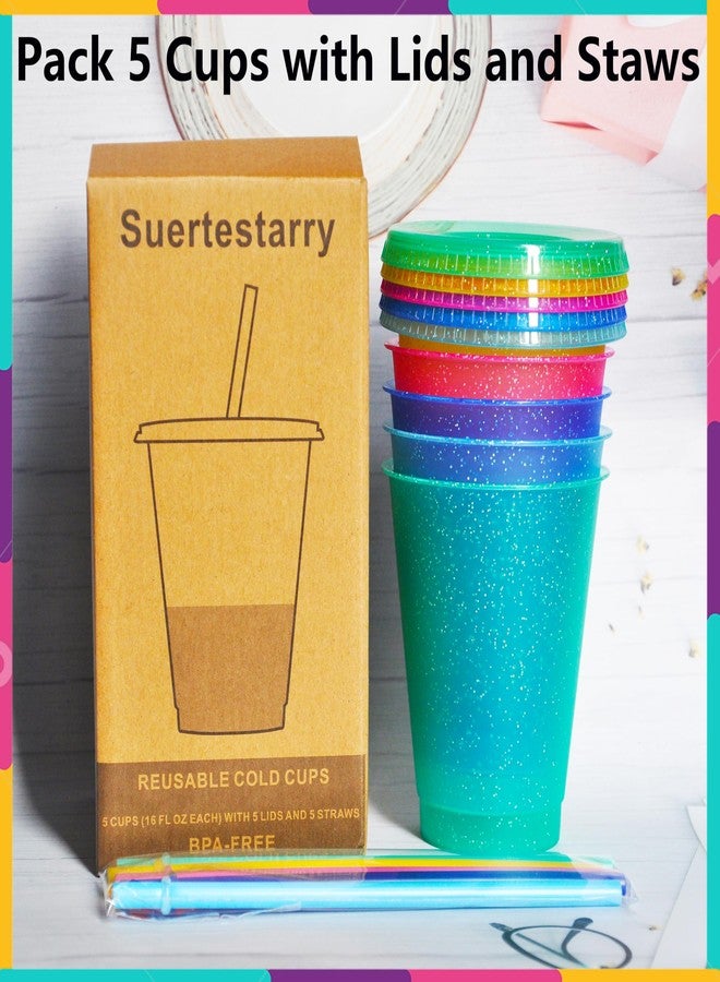 Suertestarry Tumbler with Straw and Lid,Water Bottle Iced Coffee Travel Mug Cup,Reusable Plastic Cups,Perfect for Parties,Birthdays,16oz-5 Pack - Image 5
