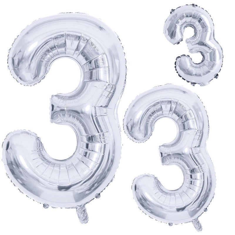 GOER Silver Foil Balloons Number 3Huge Number Balloons for 3rd 33rd Birthday Party Supplies Anniversary Decorations3 pcs42 inch32 inc16inch
