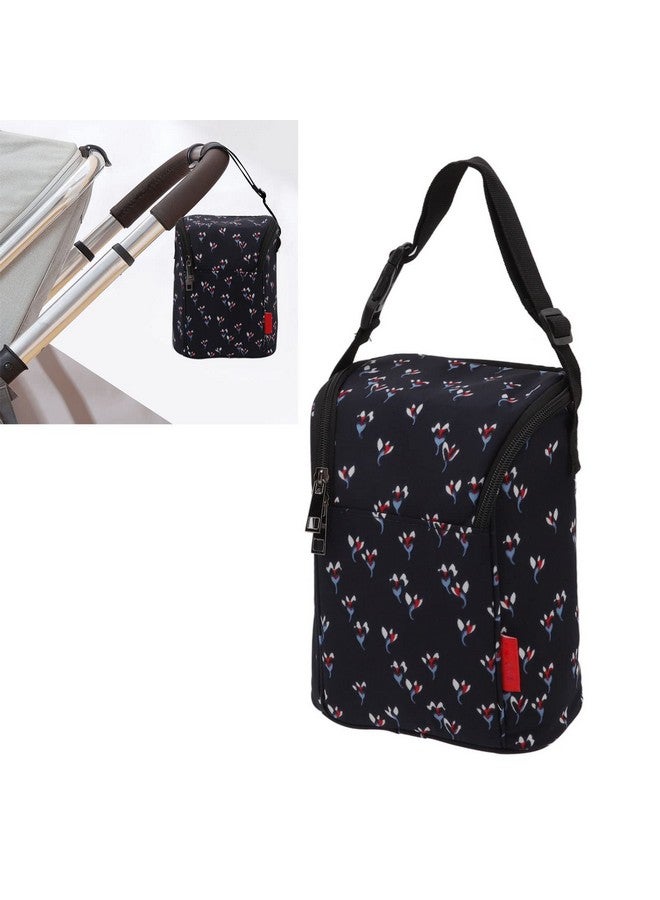Garosa Garosa Breastmilk Bottle Thermal Bag Breastmilk Cooler Bag Bottle Storage Bag Insulation Tote Pouch Stylish Large Capacity for Nursing Mom Daycare Lunch(Floral Black) - Image 3