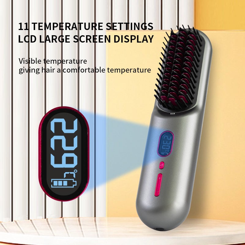 USB Rechargeable Cordless Hair Straightener Comb with Negative Ion & Tourmaline Ceramic, 10 Heat Settings - Image 2