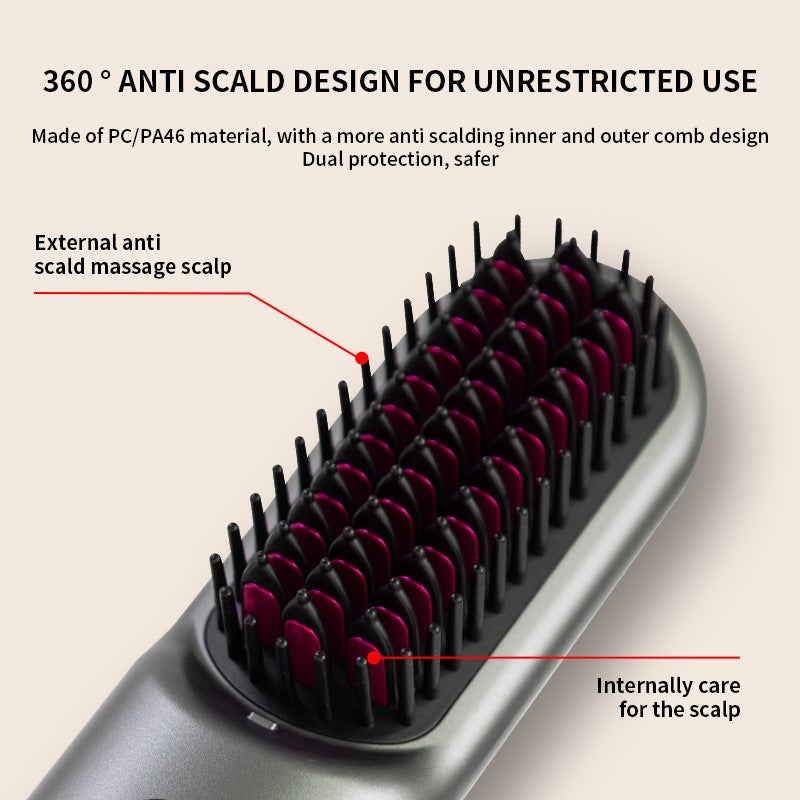 USB Rechargeable Cordless Hair Straightener Comb with Negative Ion & Tourmaline Ceramic, 10 Heat Settings - Image 3