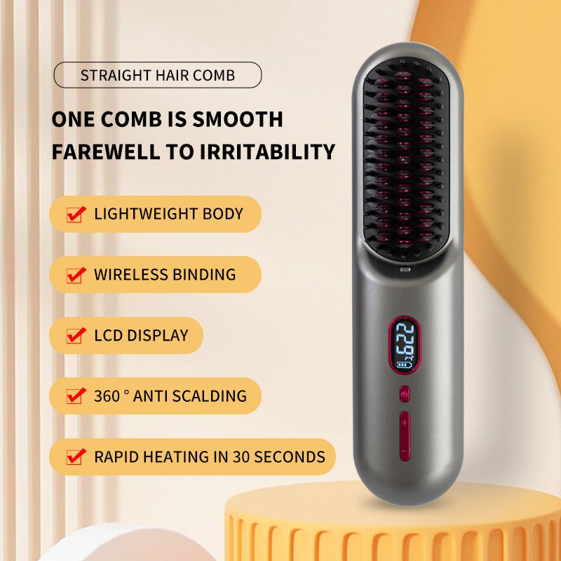 USB Rechargeable Cordless Hair Straightener Comb with Negative Ion & Tourmaline Ceramic, 10 Heat Settings - Image 4