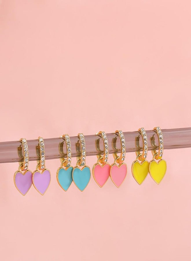 Dtja Preppy Love Heart Hoop Earrings for Women Cubic Zirconia CZ Charms Dangle Drop Huggie Small Hoops Earring Fashion Colorful Y2K Jewelry Cute Gifts (Pink) - Image 5