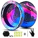 FETESNICE Y26 Professional Butterfly YoYo Dual Mode ResponsiveUnresponsive Finger Spin Yoyo for Kids Adults Competition Players Pro YoYo with 10 Strings Case GlovesBlack Blue Pink - Image 2