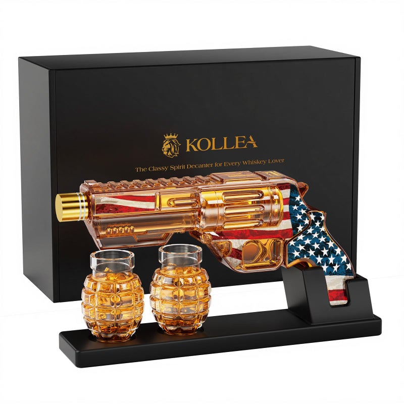 Kollea New Year Birthday Gifts for Men Dad, Kollea Flag Whiskey Decanter Sets with Grenade Glasses, Anniversary Present Ideas for Boyfriend, Military Retirement, Funny Men Cave Decor, Vodka Liquor Dispenser - Image 1