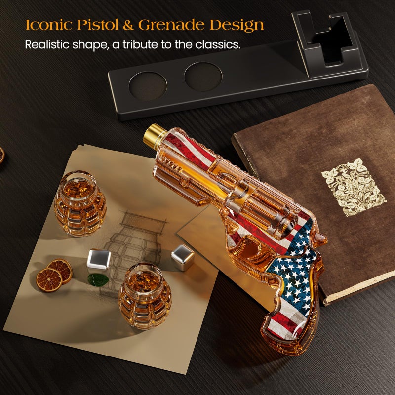Kollea New Year Birthday Gifts for Men Dad, Kollea Flag Whiskey Decanter Sets with Grenade Glasses, Anniversary Present Ideas for Boyfriend, Military Retirement, Funny Men Cave Decor, Vodka Liquor Dispenser - Image 2