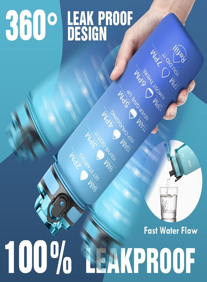 OLDLEY Water Bottle, 32oz Motivational Sports Water Bottle with Time Marker - Times to Drink - Tritan, BPA Free, Wide Mouth Leakproof, Sky (1 Bottle) - Image 3