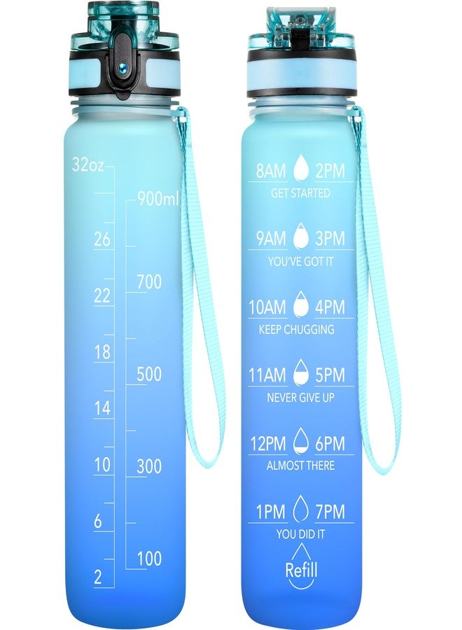 OLDLEY Water Bottle, 32oz Motivational Sports Water Bottle with Time Marker - Times to Drink - Tritan, BPA Free, Wide Mouth Leakproof, Sky (1 Bottle) - Image 1