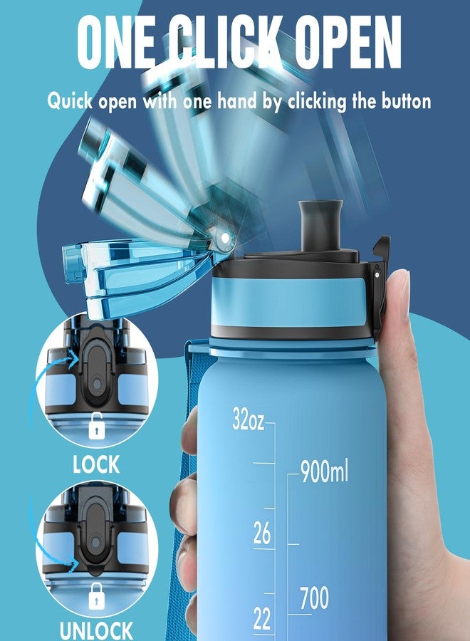 OLDLEY Water Bottle, 32oz Motivational Sports Water Bottle with Time Marker - Times to Drink - Tritan, BPA Free, Wide Mouth Leakproof, Sky (1 Bottle) - Image 4