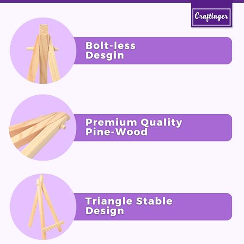 Craftinger 6.5 inch (Set of 10) Mini Wooden Easel Stand | Premium Pine Wood Display Stand for Paintings, Artwork, Photos & DIY Projects – Bolt-Less, Triangle Design - Image 3