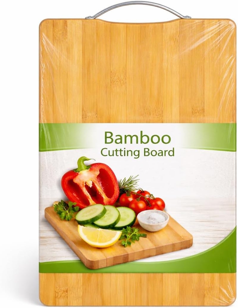 UREVO Bamboo Cutting Board with Handle - Non-Slip Double-Sided Chopping Board for Meat, Cheese, Fruits & Bread, 40x30cm - Image 1