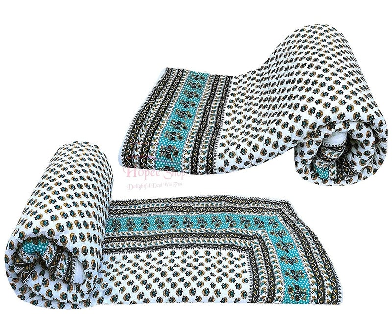 SIBLEY Cotton Soft Jaipuri Razai Traditional Booti Print Single Bed Winter Heavy Ac Blanket Green - Image 2
