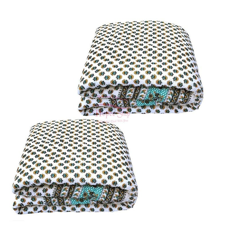 SIBLEY Cotton Soft Jaipuri Razai Traditional Booti Print Single Bed Winter Heavy Ac Blanket Green - Image 1