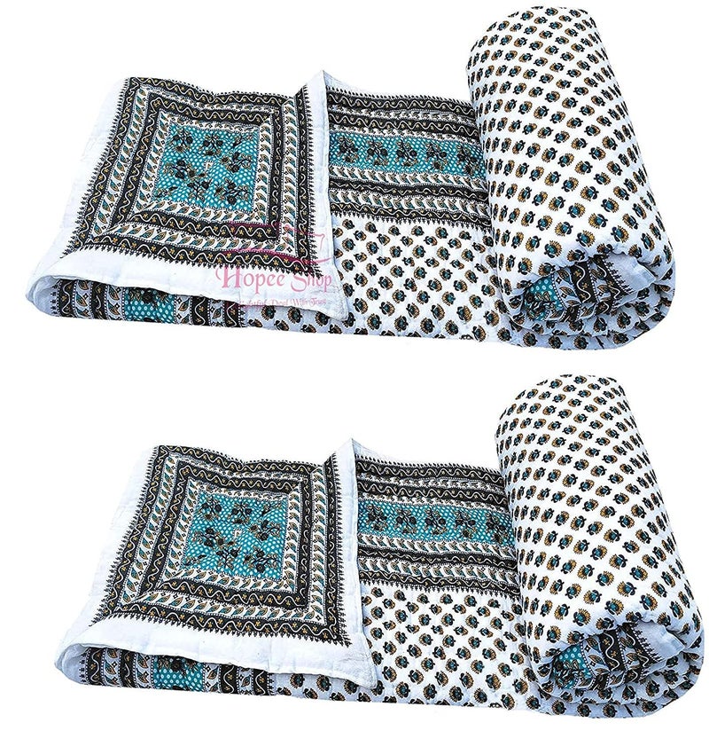 SIBLEY Cotton Soft Jaipuri Razai Traditional Booti Print Single Bed Winter Heavy Ac Blanket Green - Image 4
