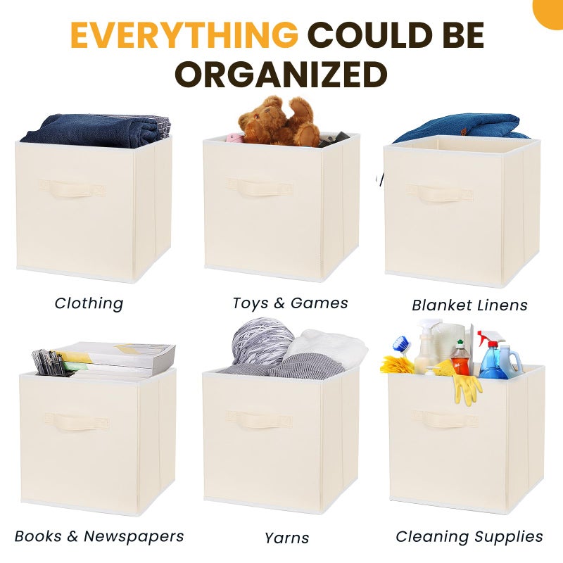 Criusia Large Storage Cubes, 13 Inch Cube Storage Bins for Shelves Closet Nursery Bedroom - 10 Pack Collapsible Storage Baskets with Handles - Fabric Bins for Organizing Clothes Blanket Toys (Beige) - Image 3