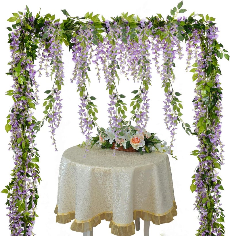 Lvydec (Light Purple) - Wisteria Artificial Flowers Garland, 4 Pcs Total 8.8m Artificial Wisteria Vine Silk Hanging Flower for Home Garden Outdoor Ceremony Wedding Arch Floral Decor (Light Purple) - Image 3