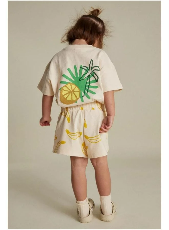 Magu Girls’ Ecru Cotton Banana Print T-Shirt and Shorts Set