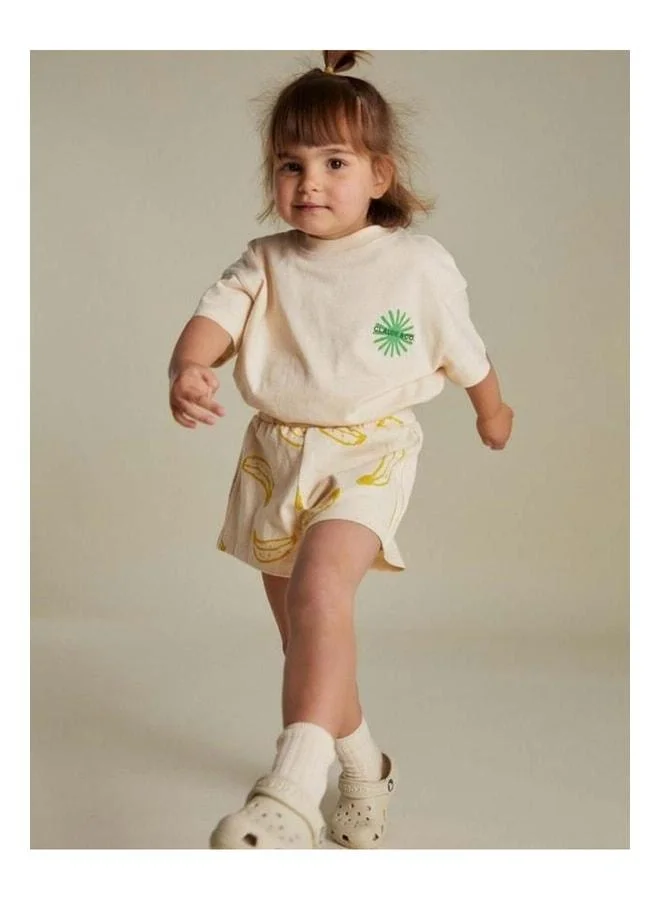 Magu Girls’ Ecru Cotton Banana Print T-Shirt and Shorts Set