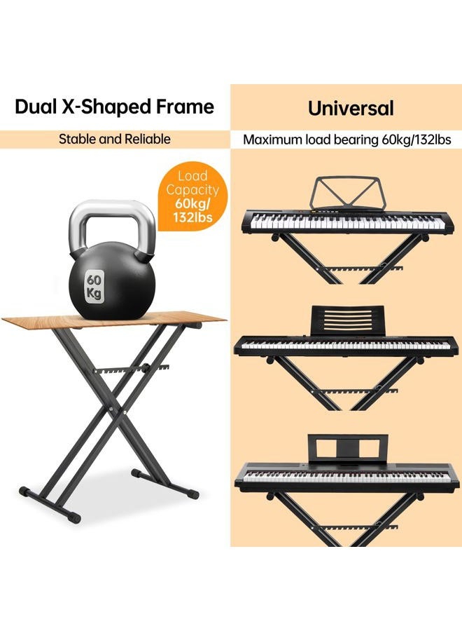 AODSK Double X Keyboard Stand - Adjustable Height 20.47-36.6 Inches, Adjustable Width 15.75-34.5 Inches, with Locking Straps, 132 lbs Load Capacity, Compatible with Keyboards From 61 to 88 Keys - Image 4