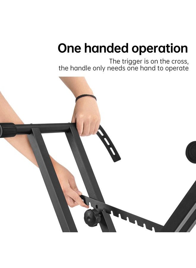AODSK Double X Keyboard Stand - Adjustable Height 20.47-36.6 Inches, Adjustable Width 15.75-34.5 Inches, with Locking Straps, 132 lbs Load Capacity, Compatible with Keyboards From 61 to 88 Keys - Image 5