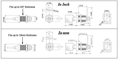 Admiral Locks 1” Tubular Cam Lock, Keyed Alike Removable Key Cabinet Locks RV Compartment Storage Lock (1 Inch 90°, Chrome Pack of 2) - Image 2