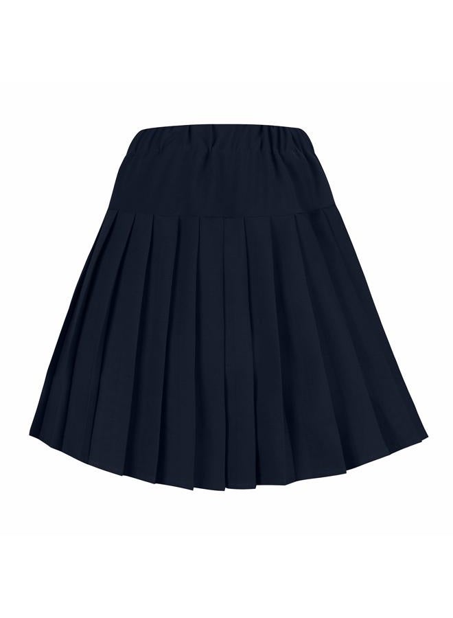 EXCHIC Women's Stretchy High Waist Tartan Pleated Mini Skirt Plaid Skater Skirts for Women and School Costume, Navy Blue, L - Image 2