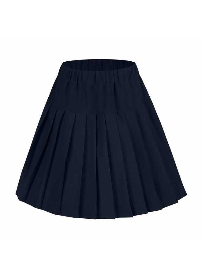EXCHIC Women's Stretchy High Waist Tartan Pleated Mini Skirt Plaid Skater Skirts for Women and School Costume, Navy Blue, L - Image 1