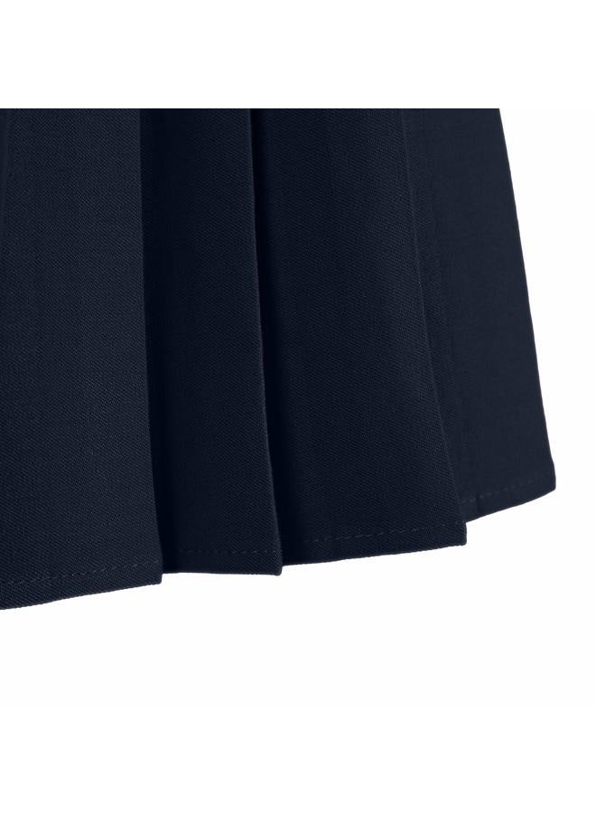 EXCHIC Women's Stretchy High Waist Tartan Pleated Mini Skirt Plaid Skater Skirts for Women and School Costume, Navy Blue, L - Image 5