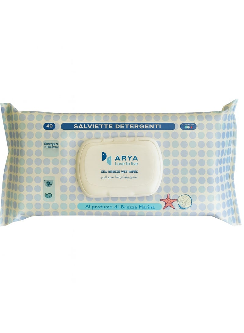 Aryaa Cat Wipes Sea Breeze Scent - 40 Wipes - Italian Made Cat Wet Wipes