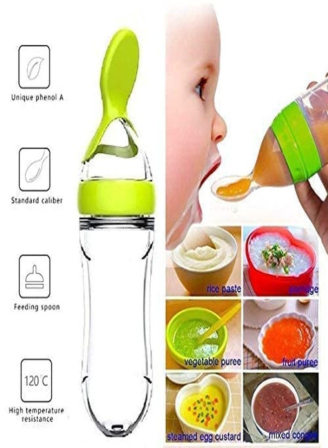 ROFORUF Newborn Baby Squeeze Spoon Bottle 90ML - Silicone Feeding Spoon for Milk, Rice Paste, and Baby Food - Cereal & Fruit Dispenser (Spoon Feeder Blue) - Image 5