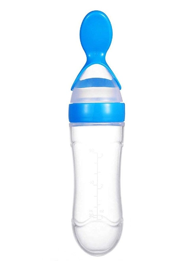 ROFORUF Newborn Baby Squeeze Spoon Bottle 90ML - Silicone Feeding Spoon for Milk, Rice Paste, and Baby Food - Cereal & Fruit Dispenser (Spoon Feeder Blue) - Image 1