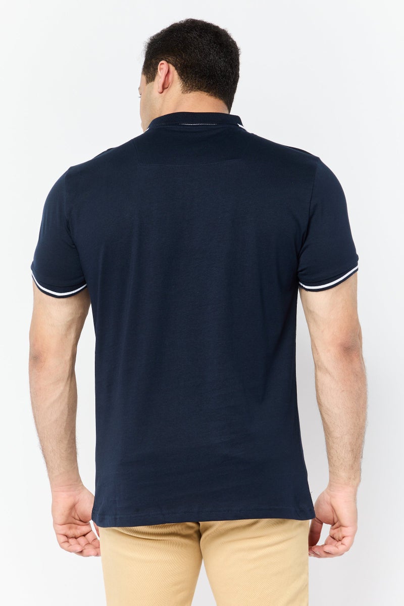 Threadbare Men Regular Fit Plain  Short Sleeves Polo Shirt , Navy - Image 2