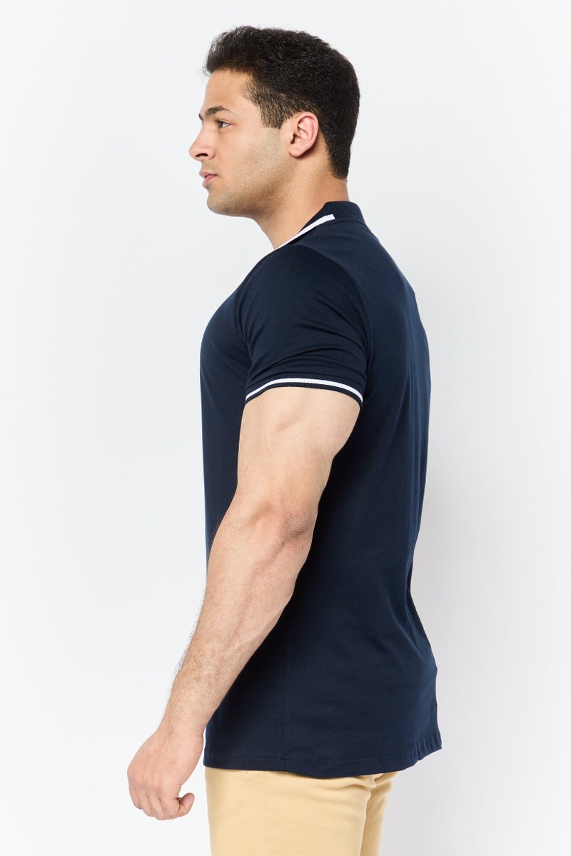 Threadbare Men Regular Fit Plain  Short Sleeves Polo Shirt , Navy - Image 3