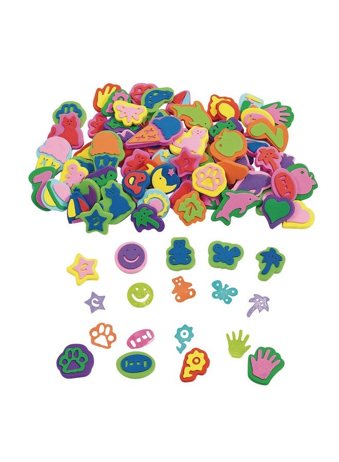 Colorations Mega Foam Stamper Mix, Bulk, Value Pack, 80 Stamps, 25 Assorted designs, EVA Foam, for Kids, Arts & Crafts, Educational, Gift, Non-Toxic, Learning, Stamping - Image 1