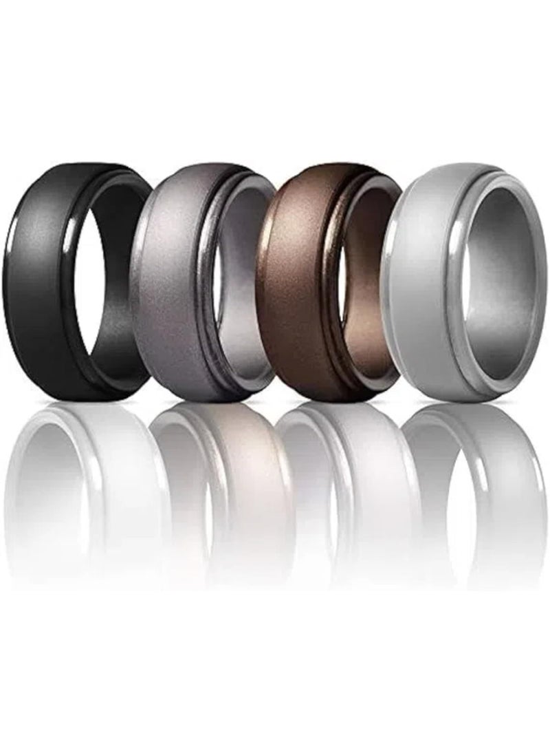 Beauenty Silicone Ring for Men Flat Top Angled Edge Two Layer Rubber Wedding Bands Silicone Rubber Wedding Rings Bands - Image 1